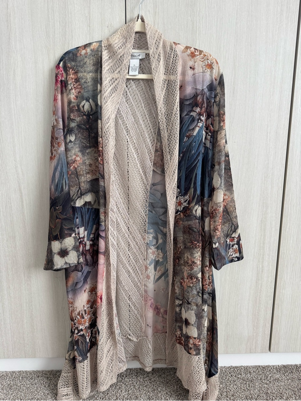 Aria A Lightweight Floral Draped Cardigan Blazer - Beige Multi BEAUTIFUL XL